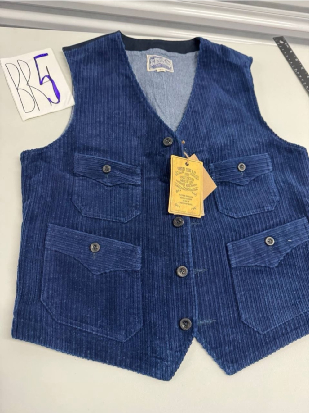 Annual Ring 1920s Indigo Corduroy Work Vest Navy Color Size L - Picture 10 of 14